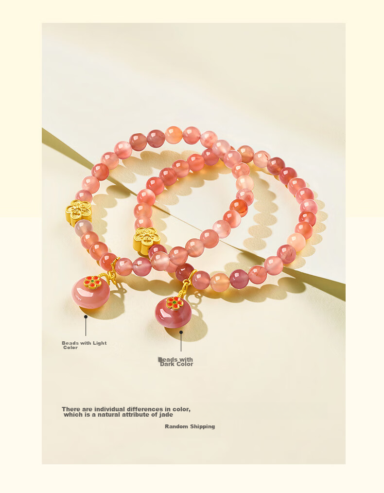 CHOW TAI SENG Peach Blossom Agate Bracelet, Silver Bracelet for Women, 2026 New Style, Graduation Birthday Gift for Ladies, Present for Girlfriend 8
