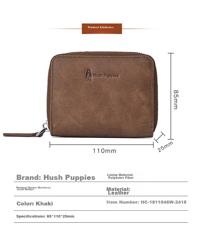 Hush Puppies Card Holder, Genuine Leather Coin Purse for Men, ID Holder, Accordion-Style Storage Bag, Business Card Holder, Birthday Gift Box Set 2