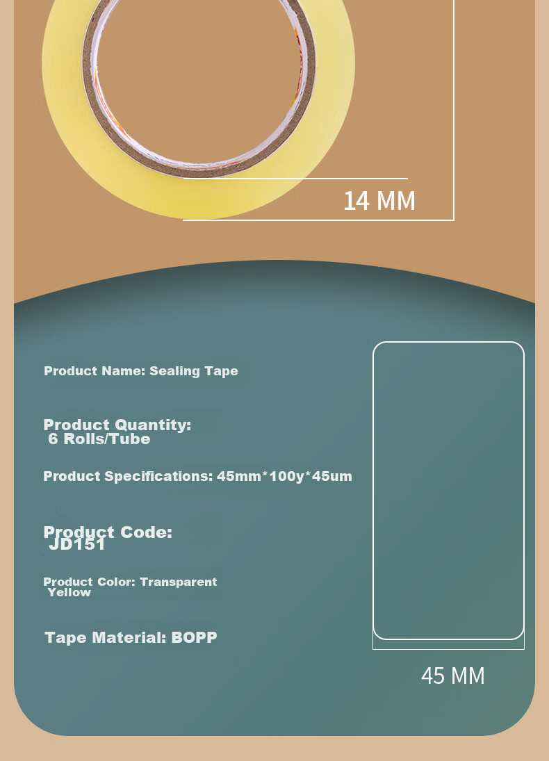 Deli High-Quality Transparent Yellow Packing Tape / Shipping Tape, 45mm*100y*45μm, 6 Rolls/tube, Office Supplies, JD151 14