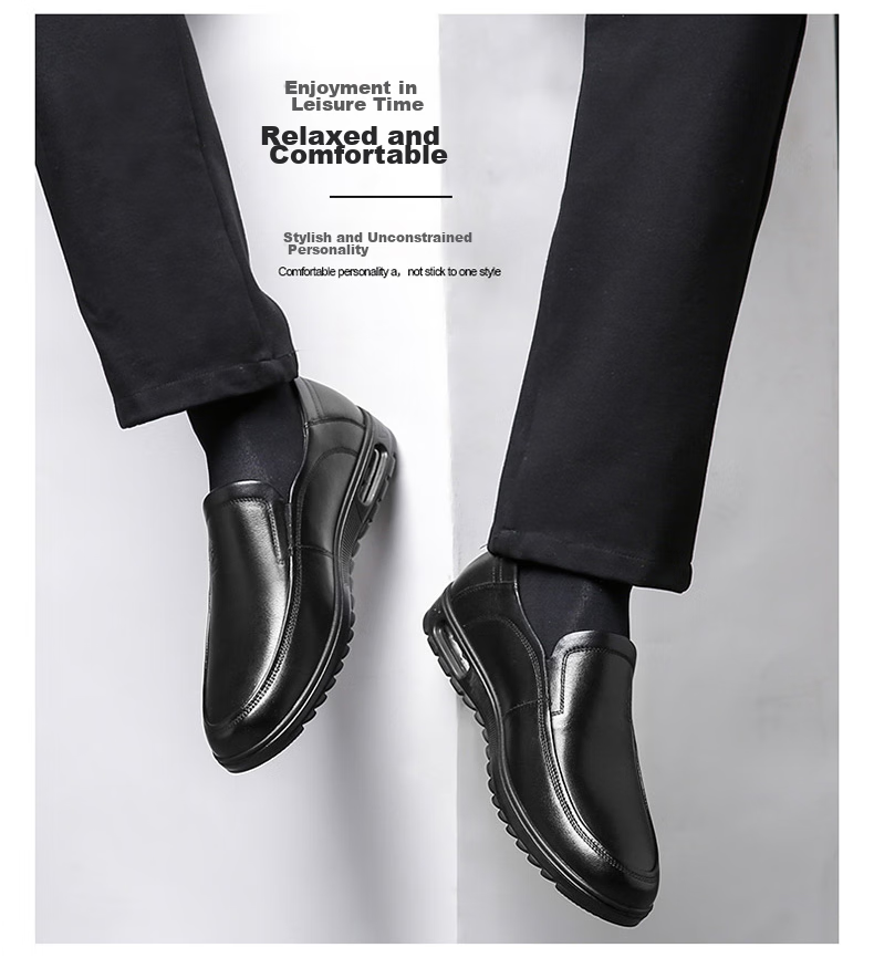 LAORENTOU Leather Shoes for Men, Top-Grain Cowhide Business Casual Shoes, Comfortable Breathable Slip-On Men's Shoes 510904419 Black Size 40 16