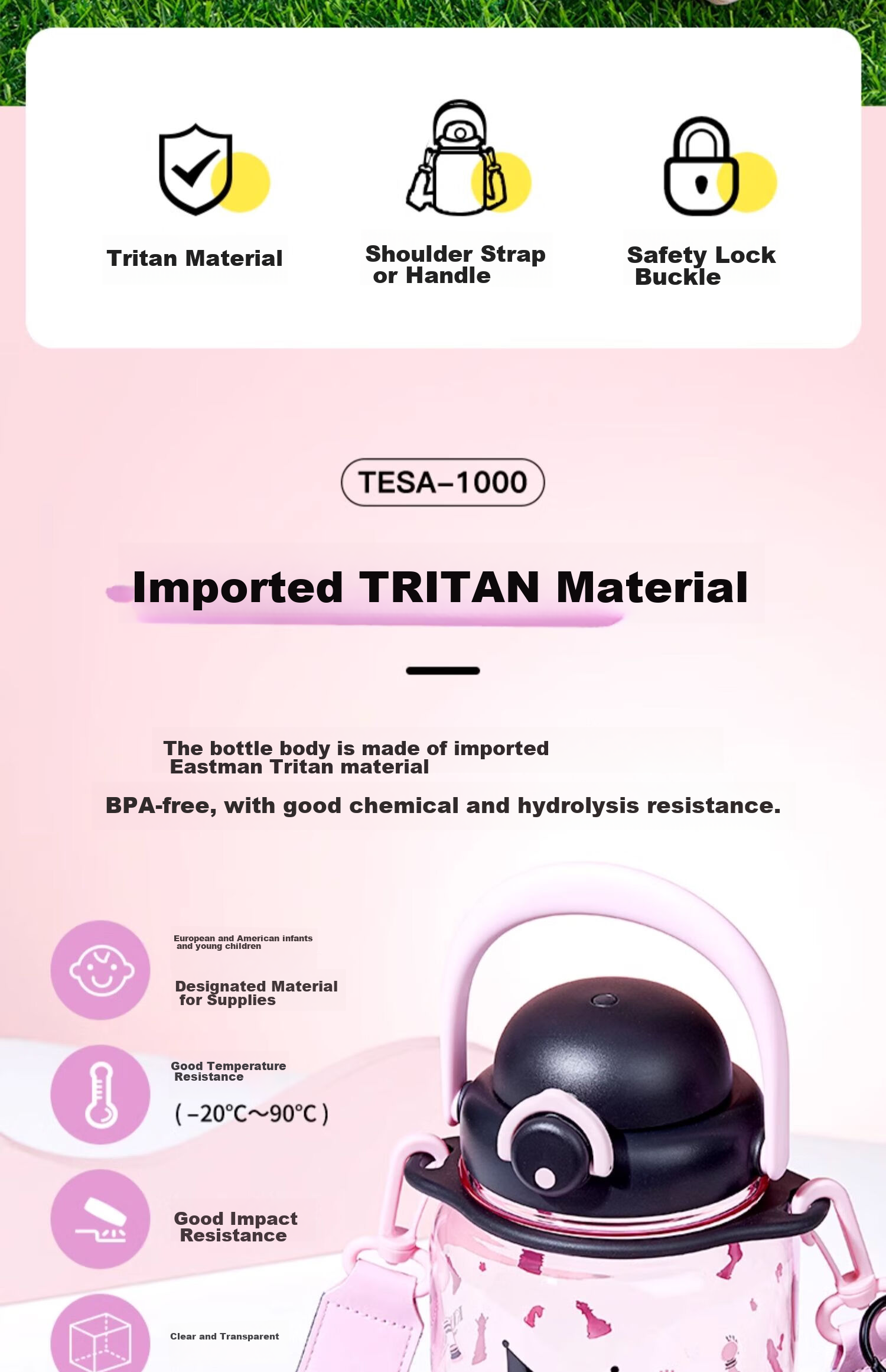 THERMOS Plastic Bottle 770ml Large Capacity Unisex Children's Tritan Sports Water Bottle TESC-700-GN 2