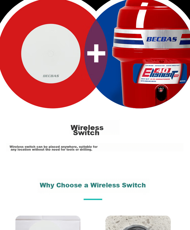 BECBAS Intelligent Garbage Disposal, Kitchen Food Waste Crusher, Wireless Switch E40evo 9