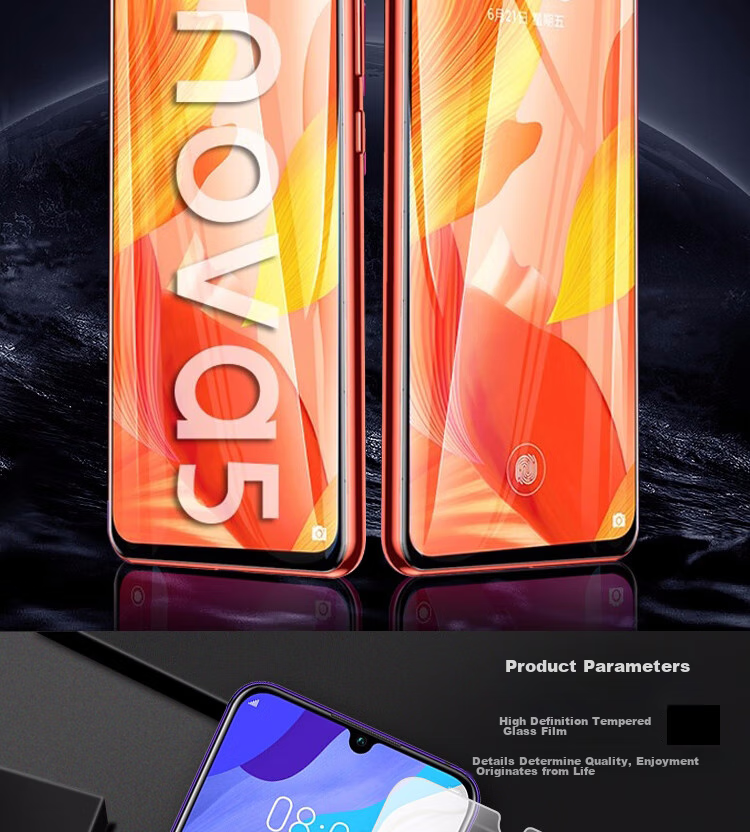 ESCASE [Compensation for Defective Products] Huawei Nova 5/5 Pro Tempered Glass Screen Protector, Phone Protective Film, Non-Full Screen Glass, High-Definition Clear Protective Front Film, HD No White Edge 3