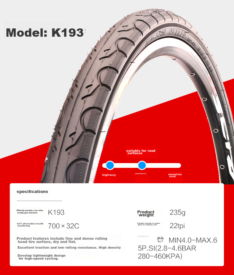 KENDA K193 Road Bike Outer Tire, 700X32c, Bicycle Smooth Tire, Low Resistance, Wear-Resistant, Black 7