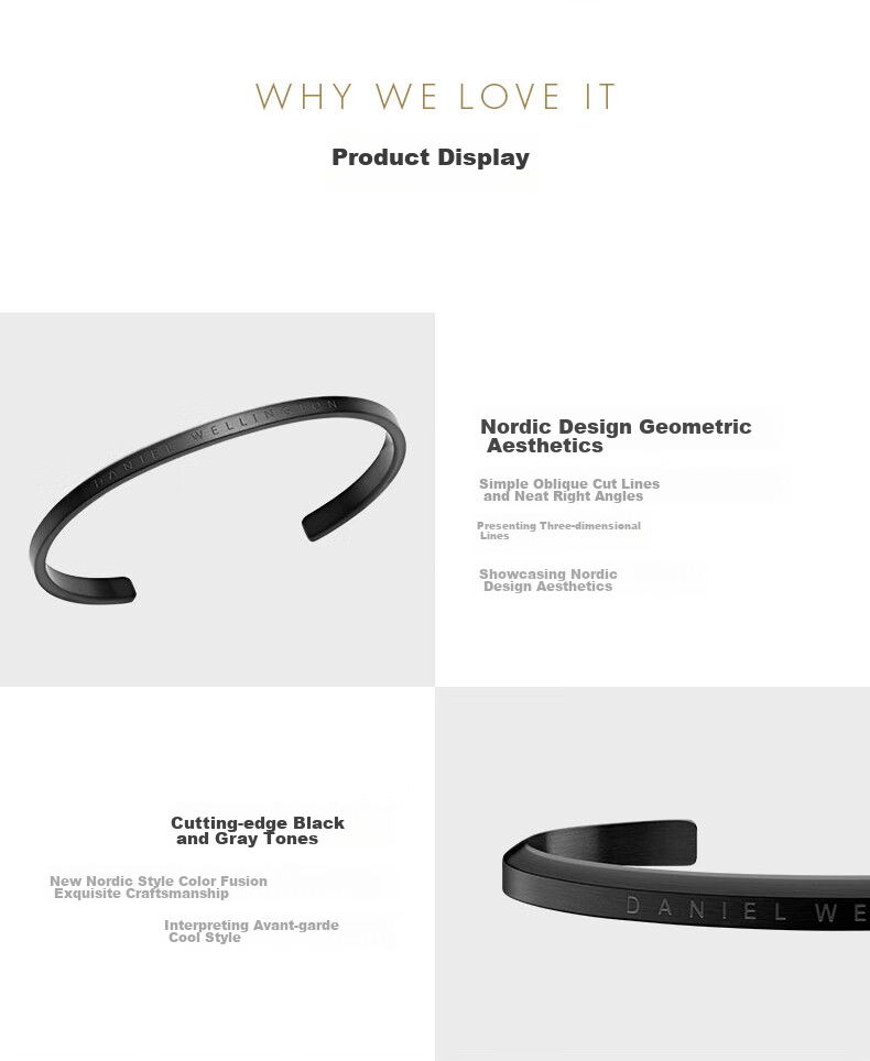 DanielWellington DW Bracelet for Men, Classic Open-End Bracelet with Obsidian Black Small Size DW383 Birthday Gift for Me 5