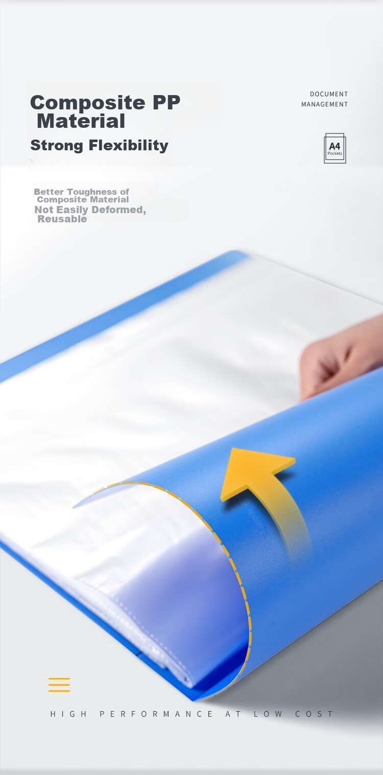 COMIX 100-Page Folder, Sheet Protector File Folder, A4 Document Folder with Insert Pockets, Loose-Leaf Binder, with Cover, Blue EA0100 4