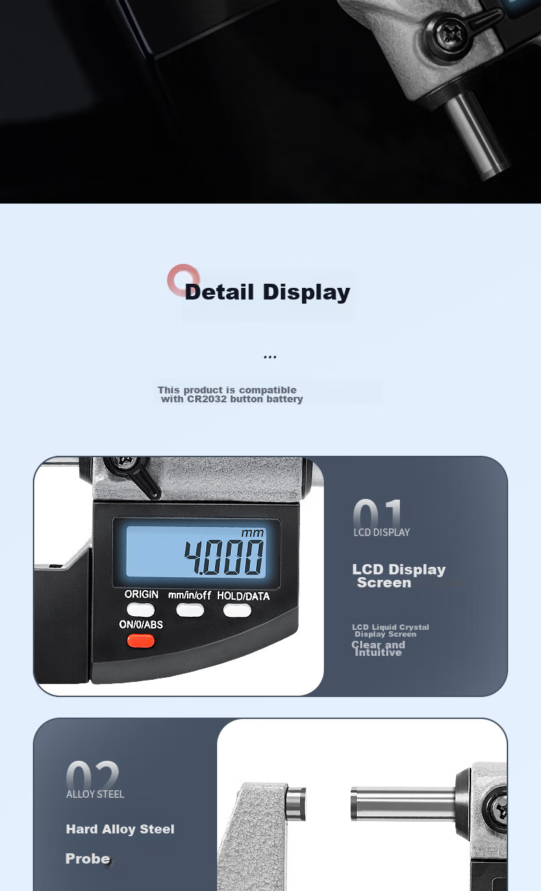 Deli Digital Dial Caliper, Dual-Use Micrometer with External Diameter Gauge, 0.001mm High-Precision Thickness Gauge, Vernier Caliper 13