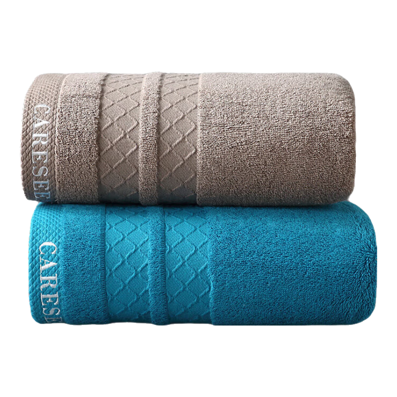 Canasin Hotel Towels, Pure Cotton Thickened Absorbent Face Towels, 2-Pack Face Wipes, Blue + Brown, 75*40cm, 180g Sports