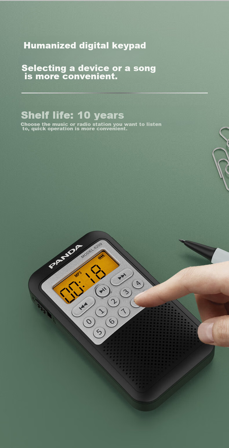 Panda 6209 Mini Radio, Full Band Portable, Card-Insertable, Elderly Gift, Rechargeable Semiconductor Stereo Broadcast 7