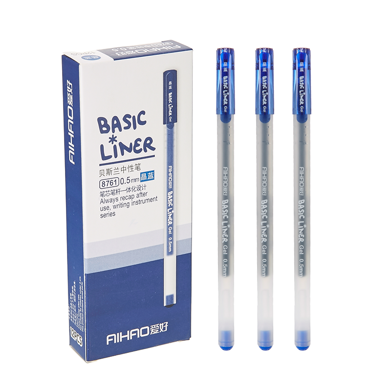 AIHAO Large Capacity Gel Pen 0.5MM Full Needle Tube Crystal Blue Gel Pen Signature Pen, Integrated Pen Tip And Body, 12 Pens/box, 8761