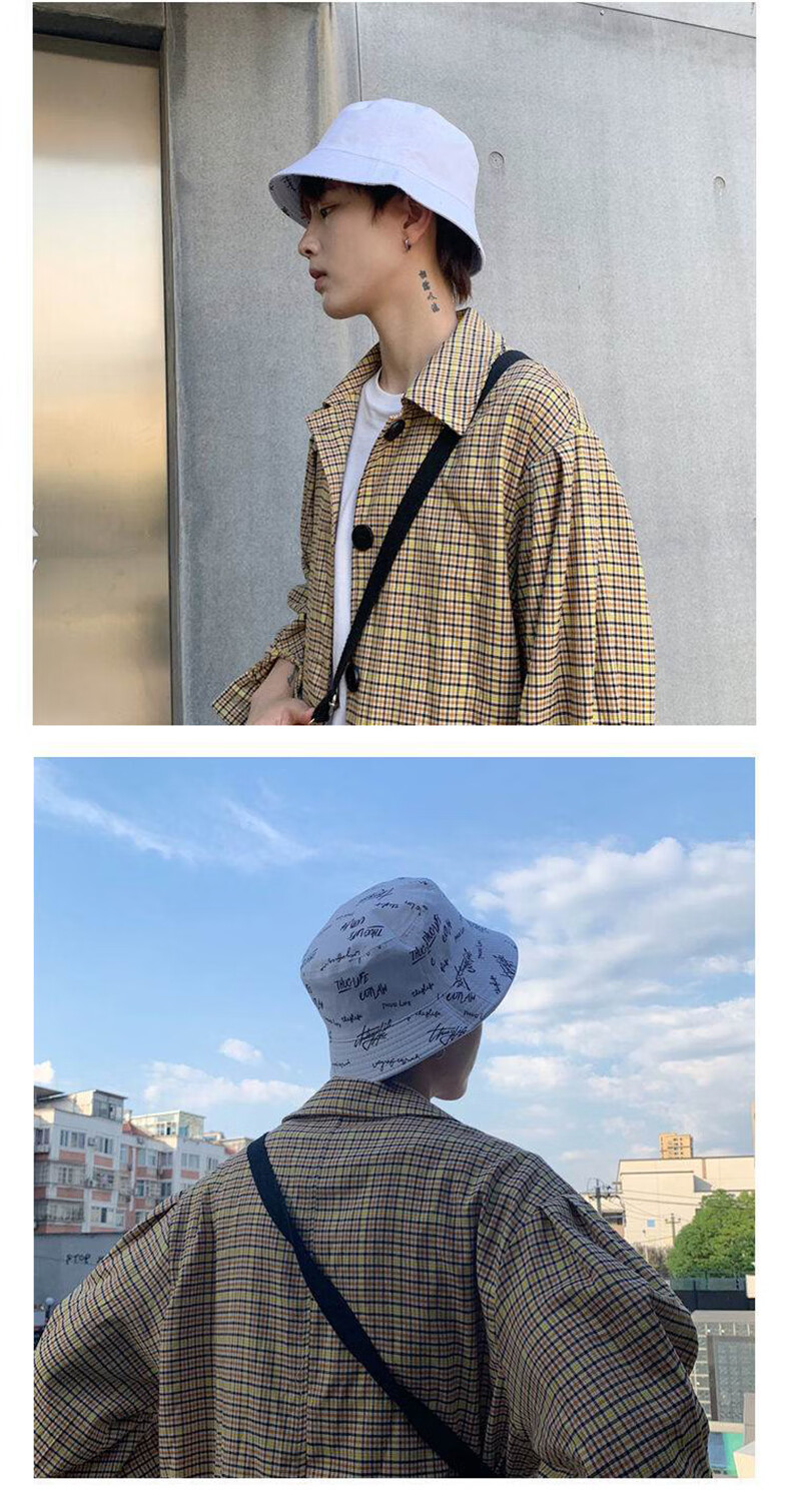 XUEXIMAN Fisherman Hat for Men, Reversible Graffiti Cap, Sun Hat, Korean Style Versatile Sun Protection Student Bucket Hat 11