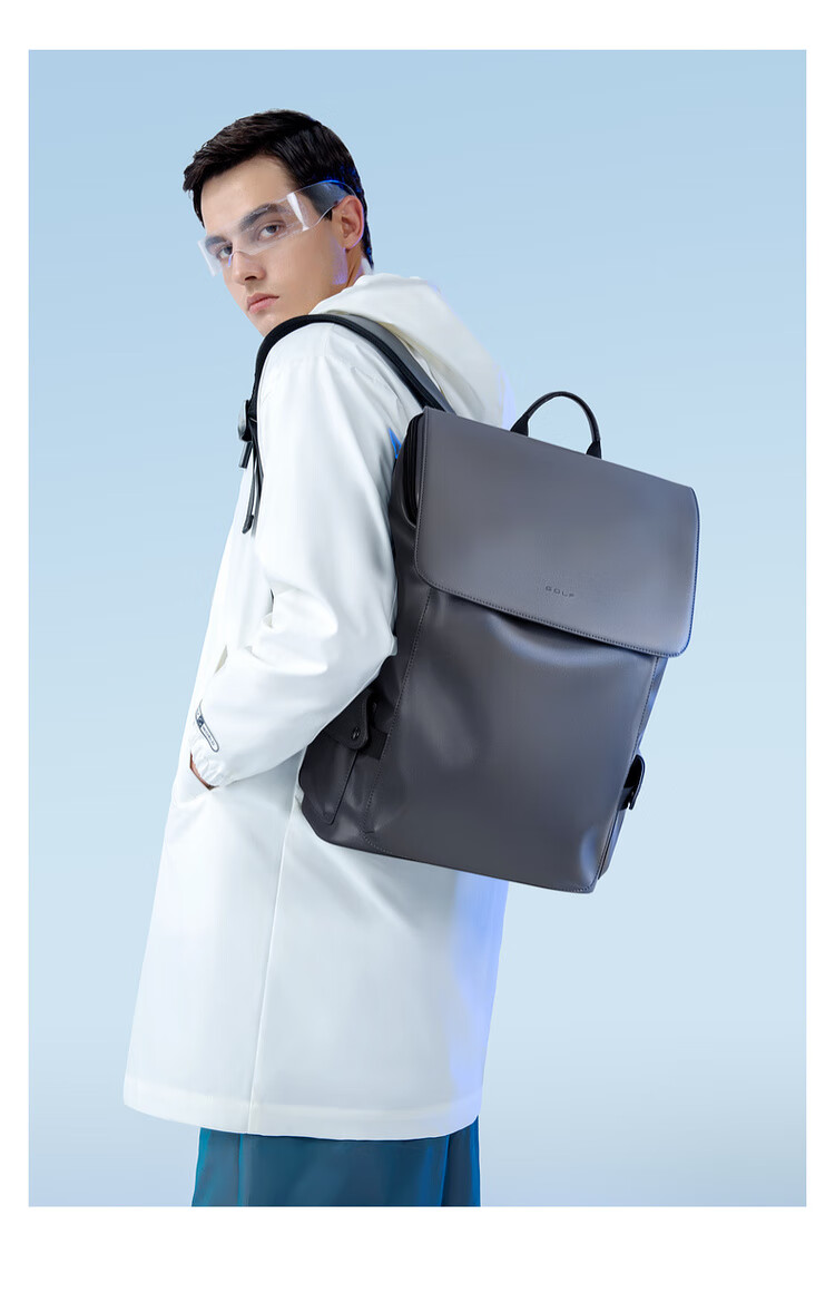 GOLF Backpack for Men, Casual Soft Leather Backpack, Laptop Bag for Students, Flip-Top Travel Outdoor Business Sports Backpack 15