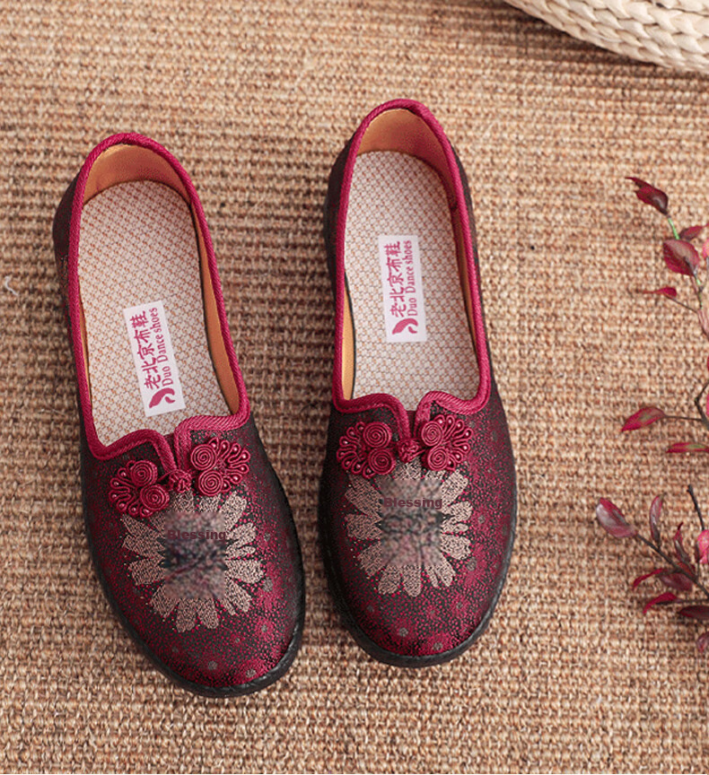 Weizhi Old Beijing Cloth Shoes, Women's Flats, Elderly Shoes, Soft-Soled Mom Shoes, Embroidered Chinese Style Slip-Ons WZ1031 Size 35 2
