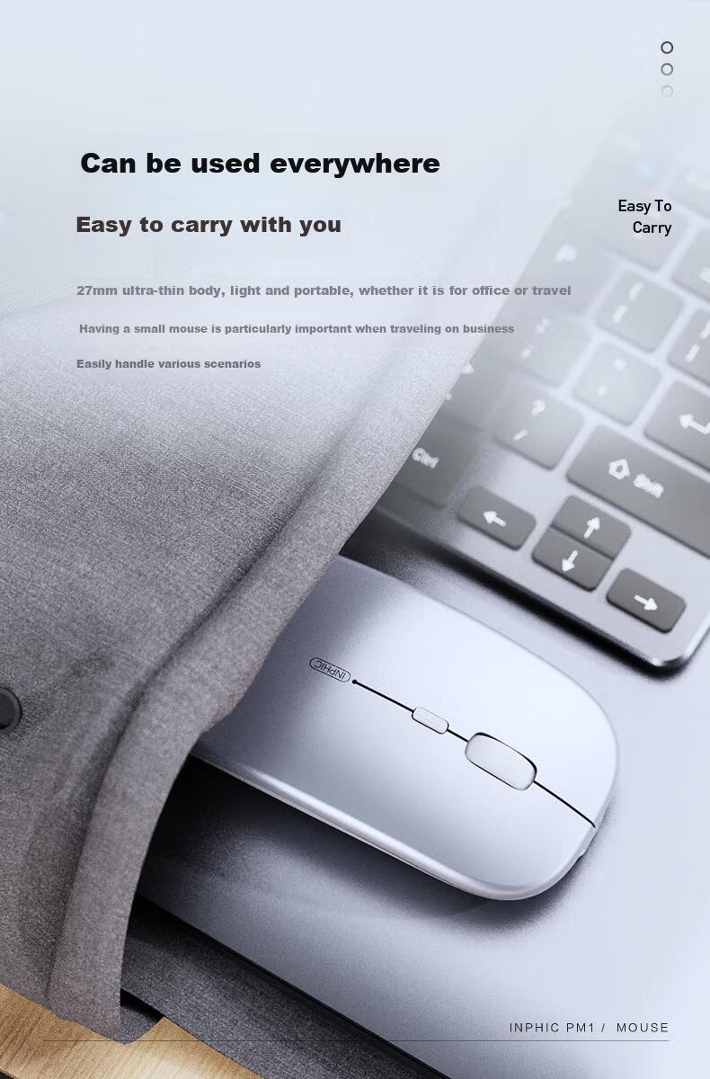 INPHIC M1 PRO Wireless Bluetooth Tri-Mode Rechargeable Silent Mouse with Battery Indicator, Compatible with Laptops, Bluetooth 5.0, Metal Gray 8