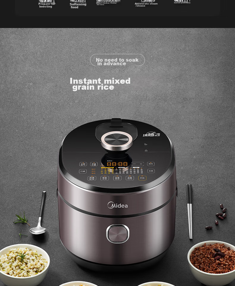Midea Electric Pressure Cooker, 6L Household Double Pot IH Heating Fully Automatic Intelligent Pressure Cooker, 8-Minute Quick Cooking Electric Pressure Cooker MY-S682N [ZMD Safe Series] 8