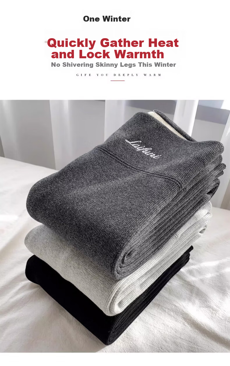 XUEXIMAN Women's Leggings, Autumn And Winter, Lambswool Ribbed, High-Waisted Slimming Elastic All-In Fleece Pants, Warm Cotton Pants 8