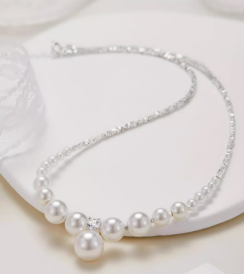 Chow Tai Fook Shijia Pearl Light Luxury Necklace Women's Camellia High-End Silver Pendant Clavicle Chain 520 Gift for Girlfriend 1