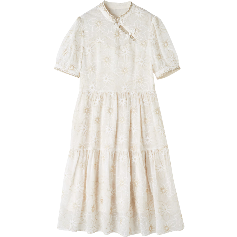Dme [Yuejian Bai Zhi] Summer Chinese-Style New Modernized Qipao Dress Elegant Lady A-Line Women's Dress