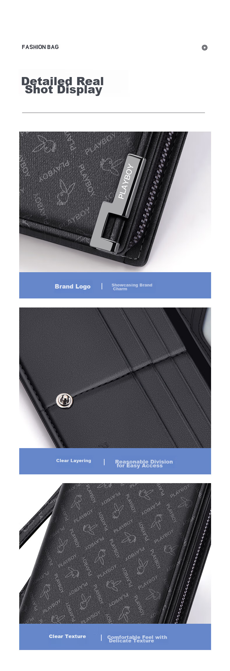 PLAYBOY Wallet, Men's Long Leather Card Holder, Clutch Bag for Men, Portable Handbag, Birthday Gift for Dad 9