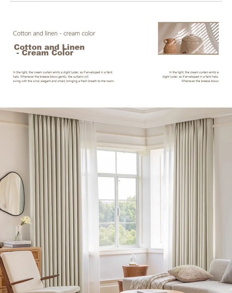 Ali Cotton Linen Milk Tea Color Curtains for Japanese-Style Living Room And Bedroom, High Blackout Heat Insulation Sun Protection with Hooks, 1.3m X 1.8m 15