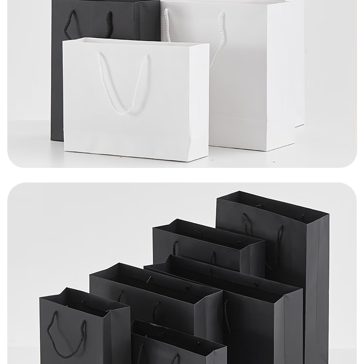 Yougema Black Handbag Gift Bag Thickened, Conference Business Gift Bag Clothing Liquor Tea Shopping Bag Gift Paper Packaging Bag, Vertical Style Medium Size 10 Pieces, 28*10*33cm 2