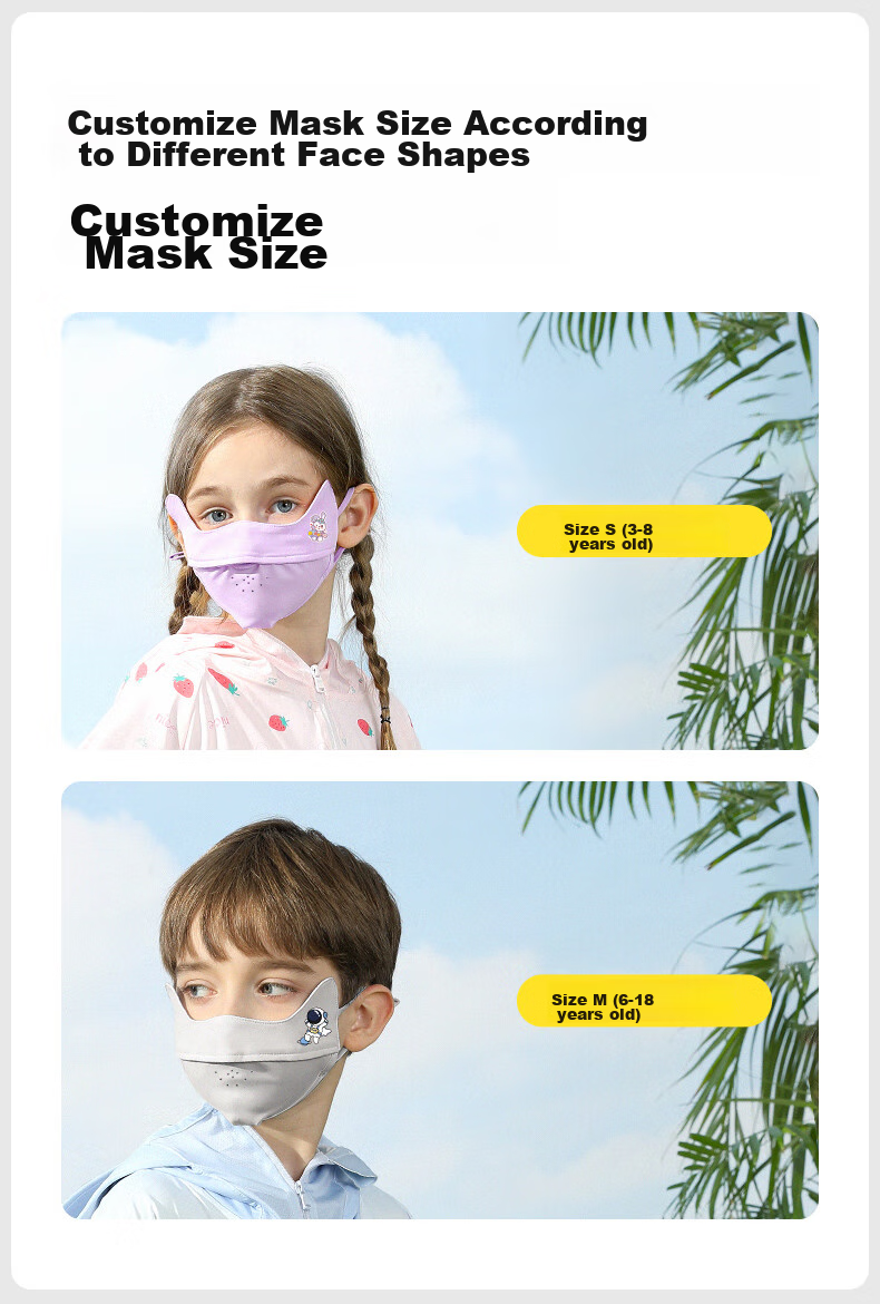 Moremerry Children's Sun Protection Face Mask, Windproof And UV-Resistant, for Boys And Girls, Summer Lightweight Ice Silk Breathable Face Cover, Pink, Size L 13