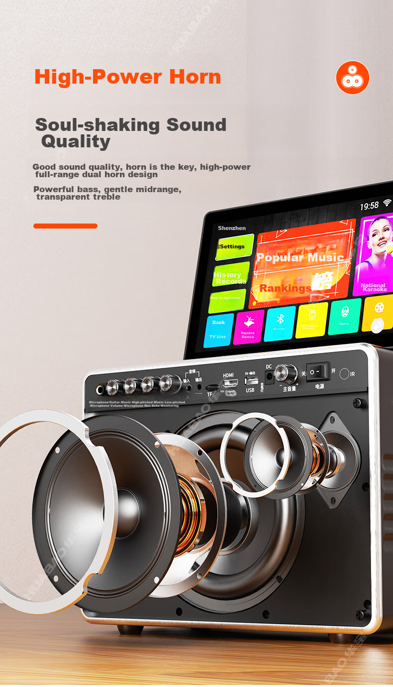 Huabao B22 Honor Edition Dual Microphones, Home KTV Karaoke Microphone Set, All-In Karaoke Machine with Bluetooth Speaker, TV Desktop Stereo Surround Amplifier Speaker System 3
