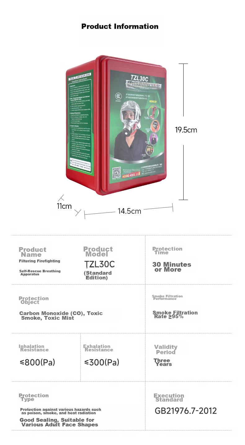 YUANBANG Fire Mask, New National Standard TZL-30 Gas Mask Smoke Protection Mask, Filter-Type Self-Rescue Respirator, Family Emergency Hotel Fire Inspectio 14