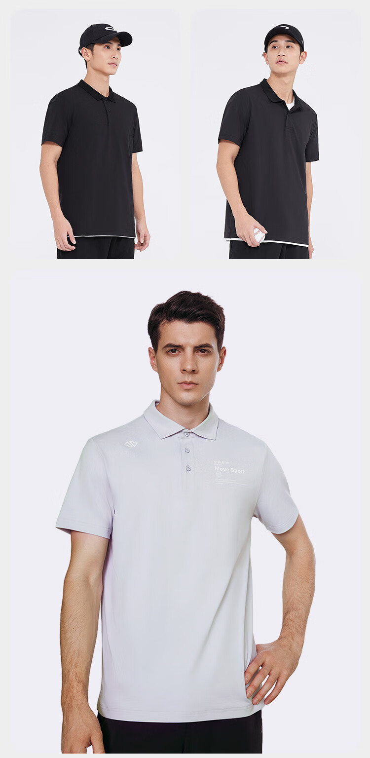JD Original Sports Polo Shirt [Cloud-Soft Texture], Moisture-Wicking Quick-Dry Summer Short-Sleeve Men's T-Shirt, Running Clothing, Black S 2