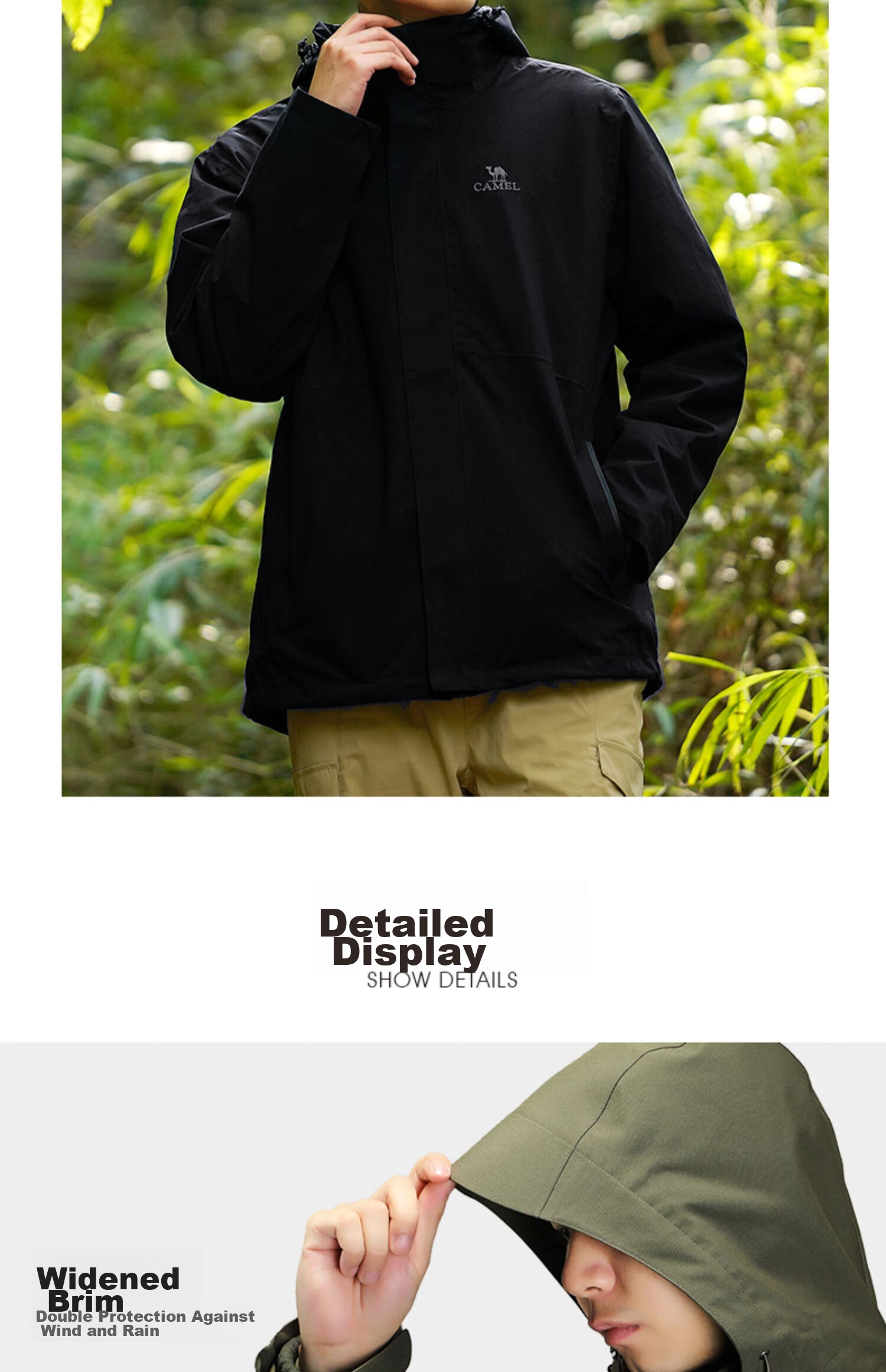 CAMEL Three-In Jacket with Detachable Fleece Inner Layer, Waterproof Mountaineering Coat for Autumn And Winter 23