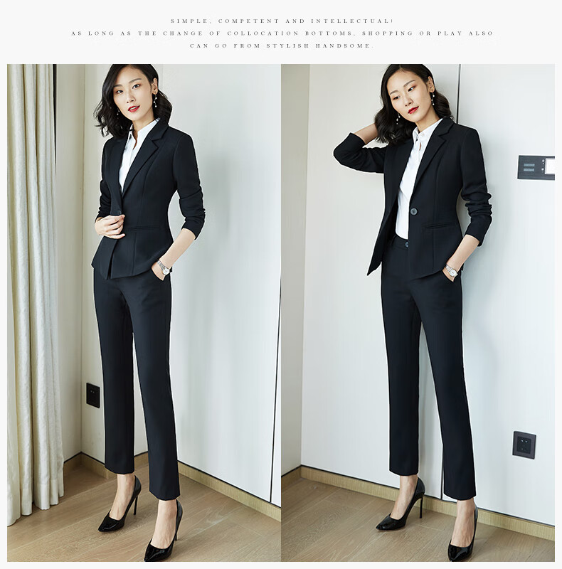 Quehou Spring And Autumn 2022 Fashion Casual Blazer Women's Professional Work Uniform Interview Formal Suit Jacket, Black, Size S 15