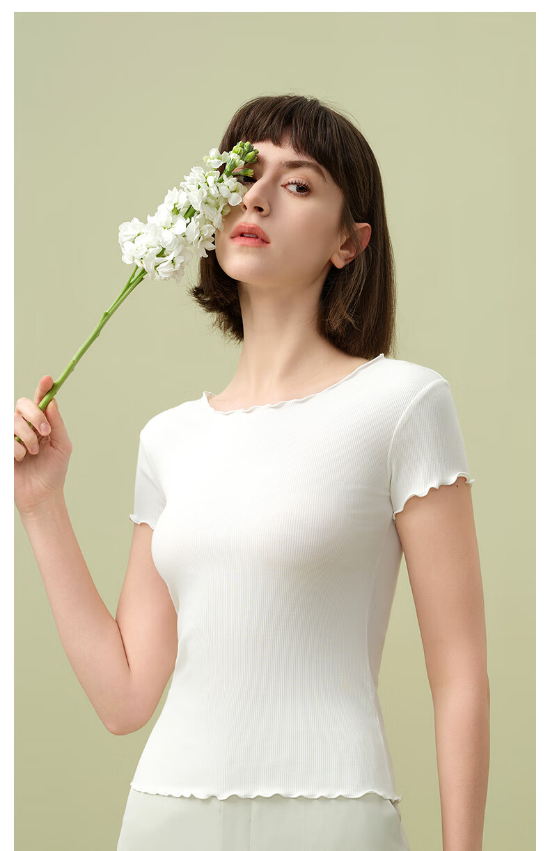 MONTAGUT Modal Cotton Undershirt for Women, Slim-Fit Thin Short-Sleeve White Top, Stylish Basic Base Layer for Autum 24