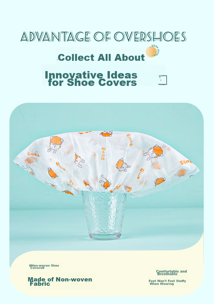 YOUAO Disposable Shoe Covers, 100-Pack, Thick Non-Woven Cartoon Shoe Covers, Wear-Resistant, Non-Slip, One Size Fits All 5