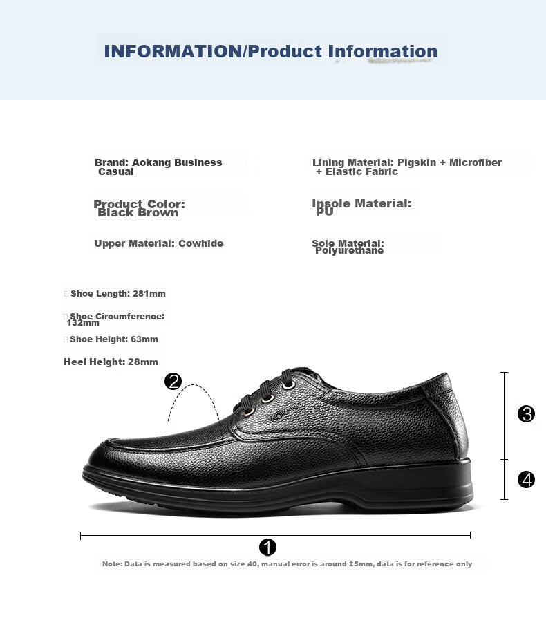 Aokang Leather Shoes for Men, Casual Business Shoes, Comfortable Work Lace-Up Formal Shoes, British Style Footwear, Black, Size 42 7