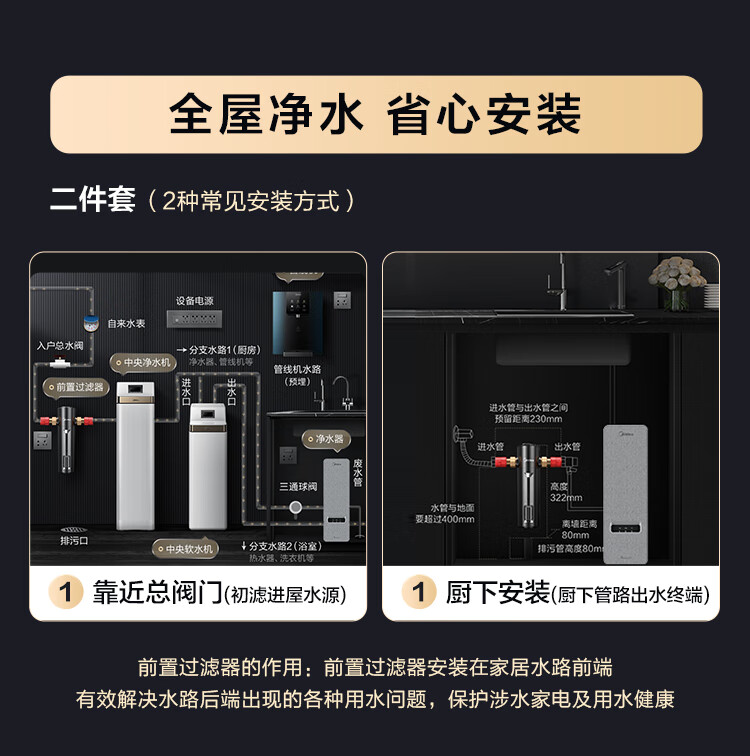Midea Core-Saving Direct Drinking Water Purifier Set [Baize Max1200G + Pre-Filter-25pro], Under-Sink Smart Faucet, RO Reverse Osmosis Household All-In Drinking Water System 2