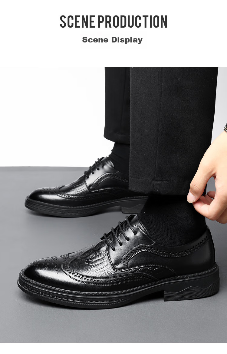 CARTELO Men's Leather Shoes, Brogue Derby Shoes, Business 2026 New Style Casual Genuine Leather Formal Shoes, Height-Increasing British Style Wedding Shoes 8