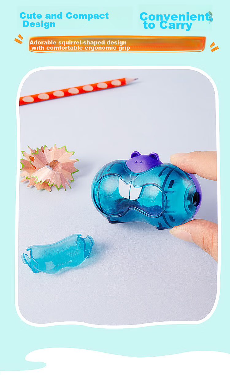Maped Greedy Squirrel Pencil Sharpener with Dual Holes, Manual Rotary Pencil Sharpener, Small Pencil Sharpener for Elementary School Students, 018410CH 8