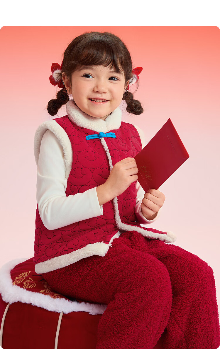 BALABALA Baby Vest Padded for Boys And Girls, New Year Red Fleece-Lined Top 4