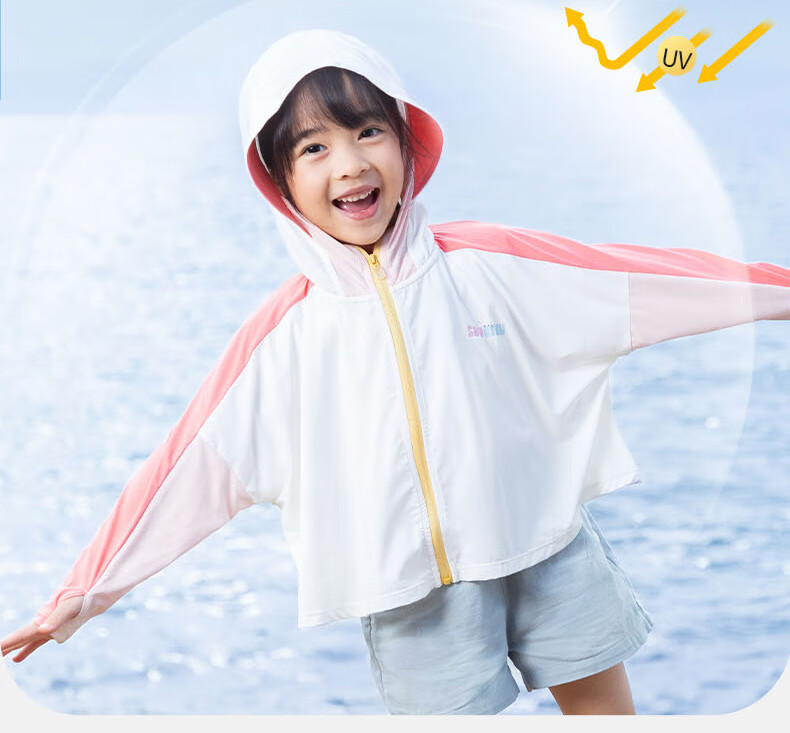 SHUKIKU Children's Sun Protection Clothing, UV-Resistant, Original Yarn Ice-Cool Breathable, Boys And Girls Cape Sun Protection Garment, Blue, 120/60 24