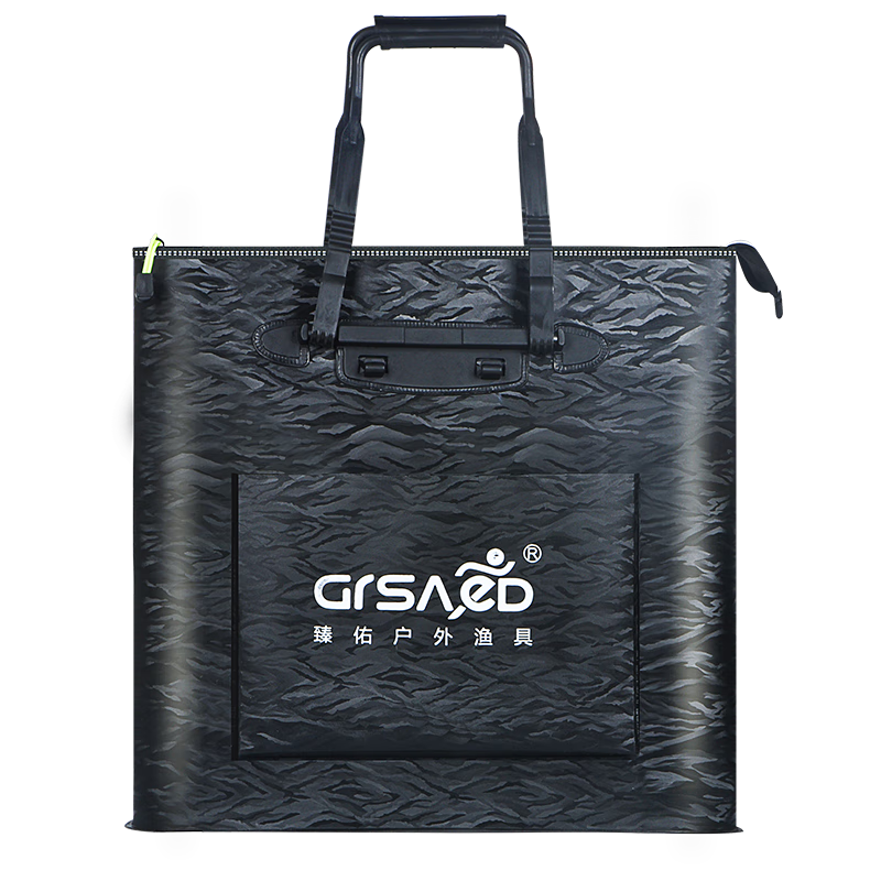 Grsaed Fishing Tackle Bag, Handheld with Long Handle 43cm, Multifunctional Waterproof Lightweight Fishing Gear Bag, Thickened Wear-Resistant Storage Live Fish Bucket, Fishing Accessories with Side Bag, Black