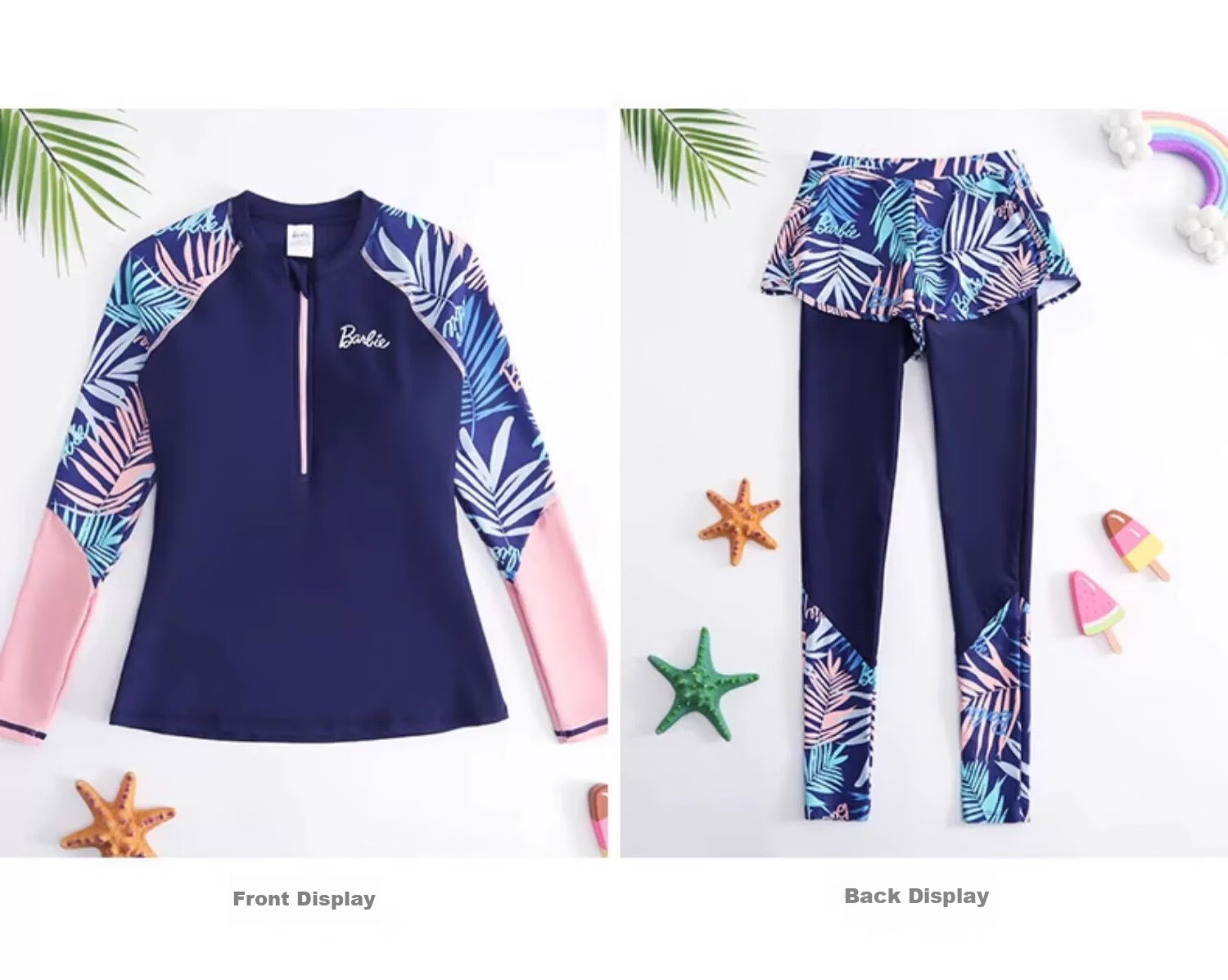 Barbie Sun Protection Two-Piece Swimsuit for Women, Conservative Slimming Long-Sleeve Top And Long Pants Diving Swimwear for Ladies' Beach Vacatio 26