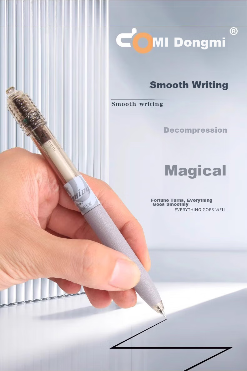 Dongmi Gel Pen, Rotating Pen with Reduced Pressure, 0.5mm CS Tip, Stylish Black, for Students' Exams And Research, "Good Luck" Dongmi 860, 2-Pack, Smog Blue 13