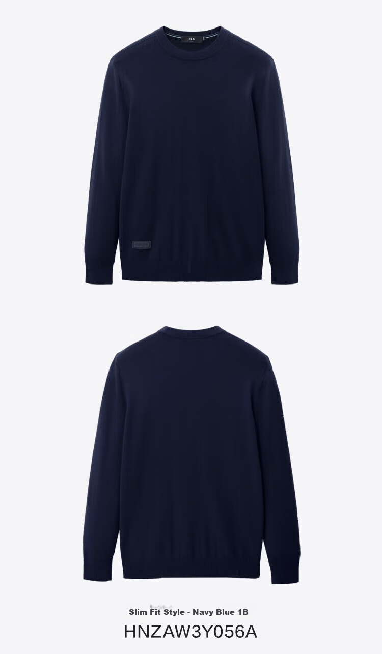 HLA [Brand Exclusive] Men's Long-Sleeve Knit Sweater, Light Business Classic Round Neck Pure Wool Sweater 17