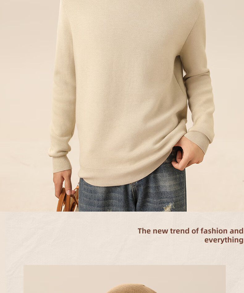 GENIOLAMODE Men's Fleece-Lined Thickened Winter Warm Comfortable Simple Crew Neck Knit Base Sweater 8