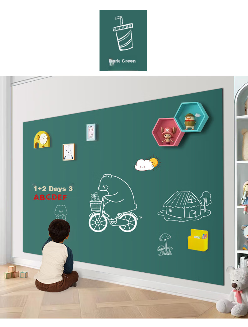 Flybook, Charcoal Gray, 60*90cm, Double-Layer Magnetic Blackboard Wall Sticker, Children's Creative Doodle Wall, Eco-Friendly Erasable Dustless Blackboard, Self-Adhesive Wall-Mounted Student Magnetic Board, for Home Use 5