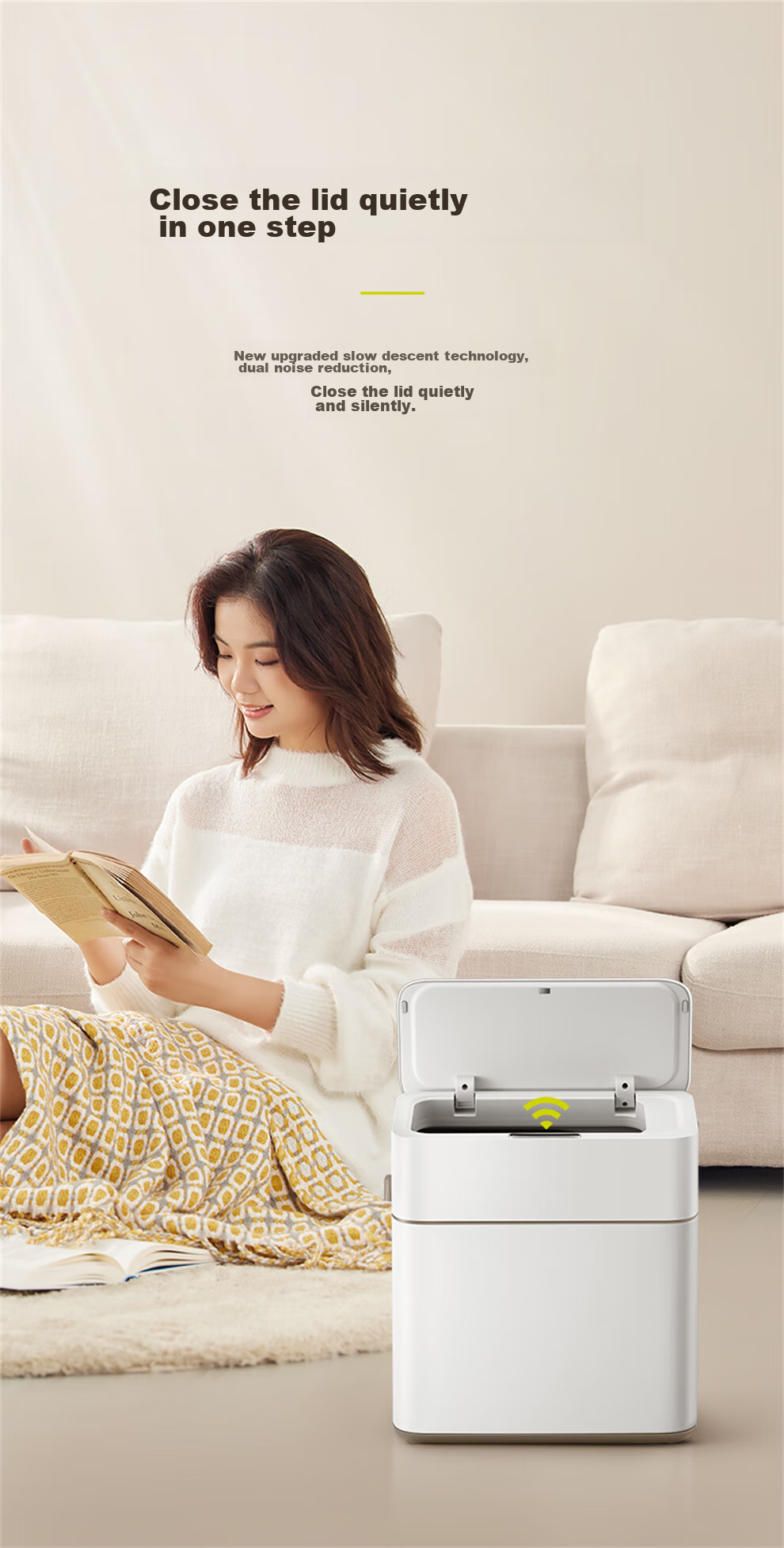 EKO Smart Sensor Trash Can, 8L, Matte White, Large Capacity for Home Use, Stainless Steel, for Bathroom Narrow Spaces, Recommended by Zhang Ruoyun, Model 9240 6