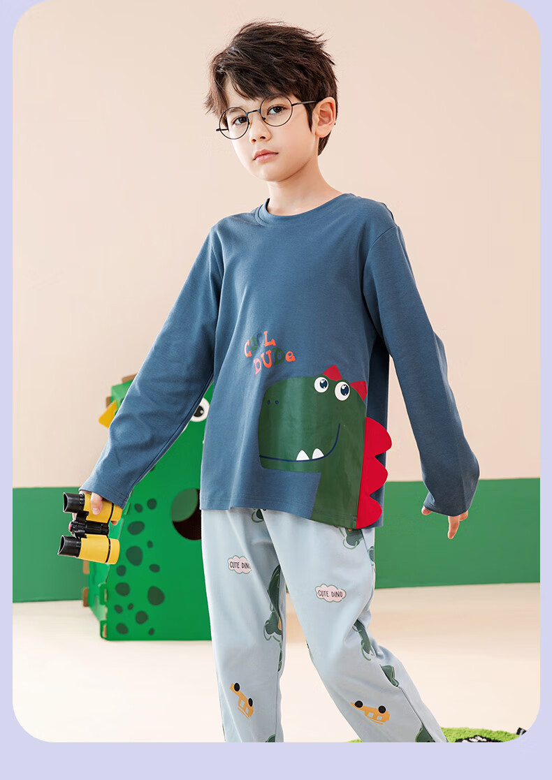 Fenteng Children's Pajamas for Boys, Pure Cotton Spring Season Sleepwear for Older Boys, Wearable Outside, Boys' Loungewear Q9X24790048 30