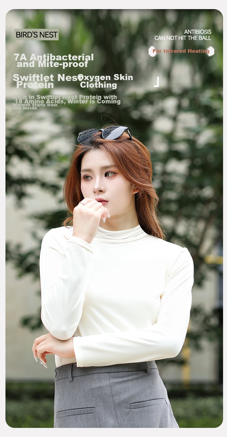 MiiOW Semi-Turtleneck Women's Base Layer Top, Spring And Autumn Inner Wear, Long-Sleeve Slim-Fit High-Elastic Base Underwear, Thin Autumn Top 1