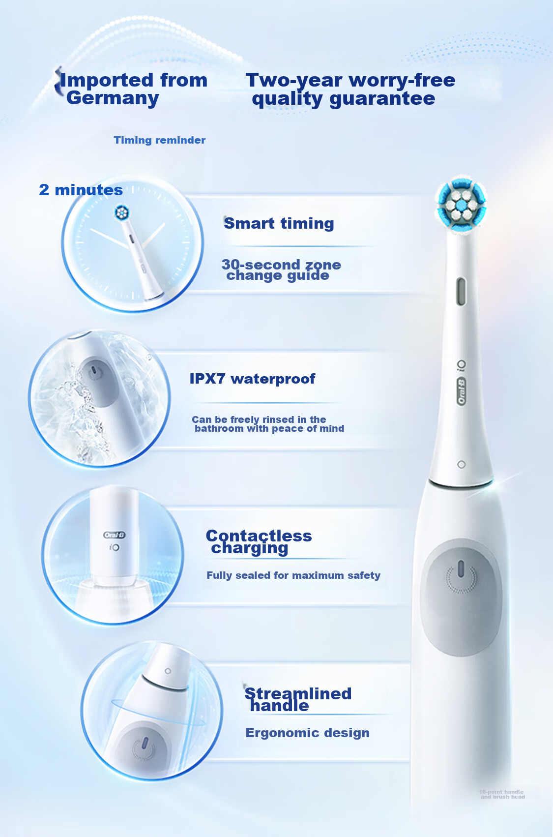 Oral-B German Imported Electric Toothbrush for Adults, IO2 Series Gentle Wave Dual Cleaning Brush, Elegant White Brush Head *1, Birthday Gift, Men's Gift, Wedding Gift 9