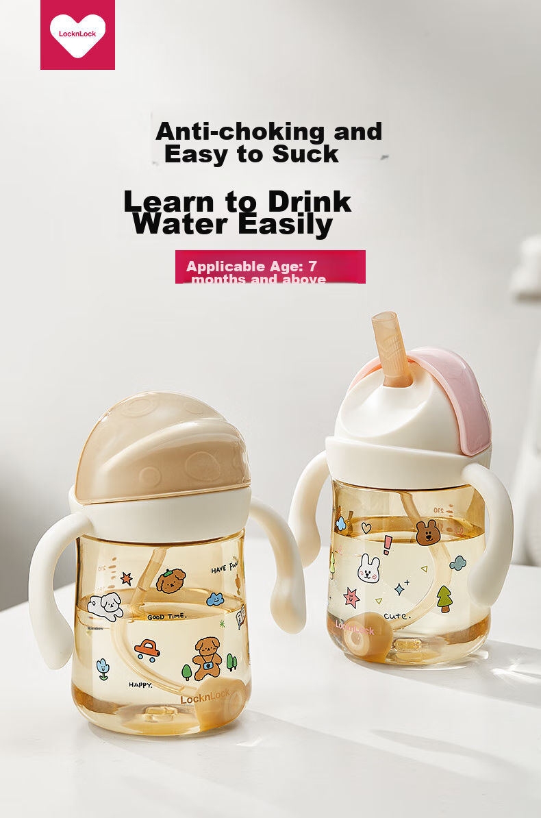 LOCK&LOCK Learning Cup for Babies 6 Months And Above, Straw Cup with Straw, PPSU Bottle, Anti-Choking Water Cup for Children under 1 Year Old in Summer 1